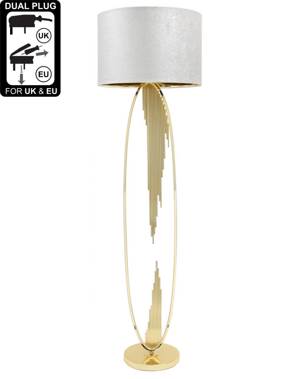 Gold Oval Abstract Floor Lamp With 18 Inch White Crocodile Velvet
